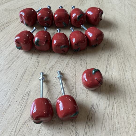 14 Cabinet Maroon Red Apple Fruit Ceramic Drawer Knob 1 Or 2 Inches Country NWT - Picture 7 of 8